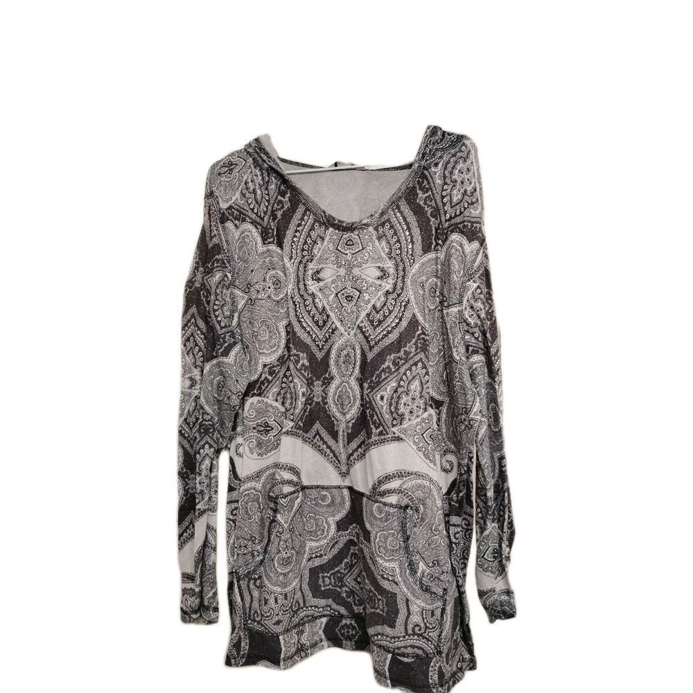 CJ Banks Women's Black And White Sparkly Long Sleeve Hoodie Shirt Y2K Size 1X
